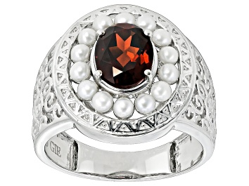 Picture of Red Garnet Rhodium Over Sterling Silver Men's Ring 1.84ct