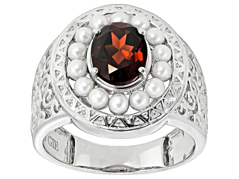 Red Garnet Rhodium Over Sterling Silver Men's Ring 1.84ct