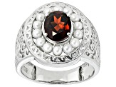 Red Garnet Rhodium Over Sterling Silver Men's Ring 1.84ct