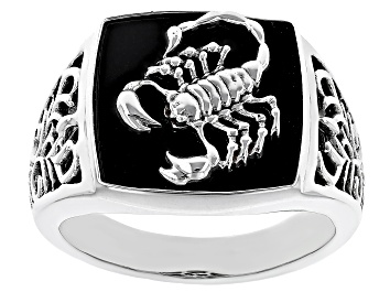 Picture of Black Onyx Rhodium Over Sterling Silver Men's Scorpion Ring