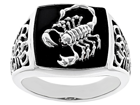 Black Onyx Rhodium Over Sterling Silver Men's Scorpion Ring