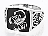 Black Onyx Rhodium Over Sterling Silver Men's Scorpion Ring