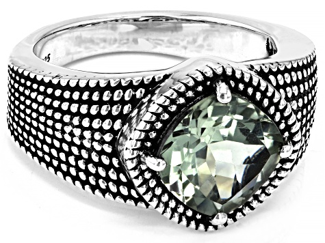 Green Prasiolite Rhodium Over Sterling Silver Men's Ring 3.30ct