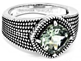 Green Prasiolite Rhodium Over Sterling Silver Men's Ring 3.30ct