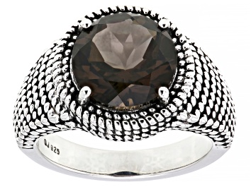 Picture of Brown Smoky Quartz Rhodium Over Sterling Silver Men's Ring 4.72ct