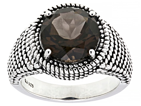 Brown Smoky Quartz Rhodium Over Sterling Silver Men's Ring 4.72ct