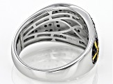 Black Spinel Rhodium Over Sterling Silver Two-Tone Men's Cross Shield Ring .95ctw