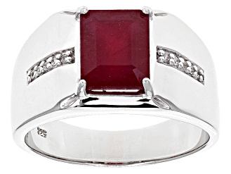 Red Mahaleo® Ruby Rhodium Over Sterling Silver Men's Ring 4.14ctw