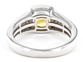 Yellow Citrine With White Zircon Rhodium Over Sterling Silver Men's Ring 2.09ctw