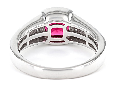 Red Lab Created Ruby With White Zircon Rhodium Over Sterling Silver Men's Ring 2.31ctw