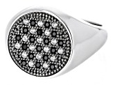 Black Spinel & White Zircon Rhodium Over Sterling Silver Men's Ring 0.47ctw