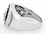 Black Onyx Inlay With White Zircon Rhodium Over Sterling Silver Men's Ring .18ctw