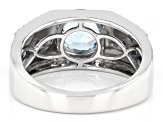 Sky Blue Topaz, Lab Blue Sapphire & White Zircon Rhodium Over Sterling Silver Men's Ring