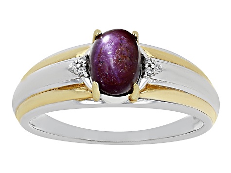 Red Star Ruby with White Zircon Rhodium & 18k Yellow Gold Over Sterling Silver Men's Ring 2.26ctw