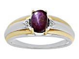 Red Star Ruby with White Zircon Rhodium & 18k Yellow Gold Over Sterling Silver Men's Ring 2.26ctw