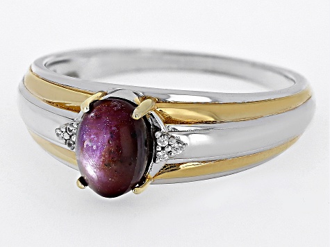Red Star Ruby with White Zircon Rhodium & 18k Yellow Gold Over Sterling Silver Men's Ring 2.26ctw