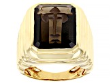 Brown Smoky Quartz 18k Yellow Gold Over Sterling Silver Men's Ring 10.35ct