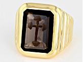 Brown Smoky Quartz 18k Yellow Gold Over Sterling Silver Men's Ring 10.35ct