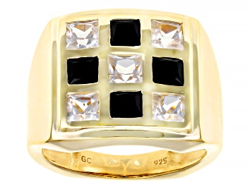 Picture of Black Spinel 18k Yellow Gold Over Sterling Silver Men's Ring 3.64ctw