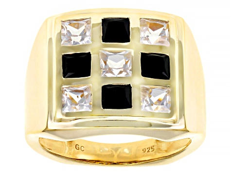 Black Spinel 18k Yellow Gold Over Sterling Silver Men's Ring 3.64ctw