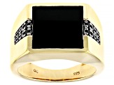 Black Onyx Inlay 18k Yellow Gold Over Sterling Silver Men's Signet Ring 0.23ctw