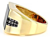 Black Onyx Inlay 18k Yellow Gold Over Sterling Silver Men's Signet Ring 0.23ctw