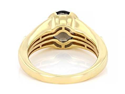 Brown Smoky Quartz with White Zircon 18k Yellow Gold Over Sterling Silver Men's Ring 2.18ctw