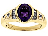 Purple Amethyst with White Zircon 18k Yellow Gold Over Sterling Silver Men's Ring 2.18ctw