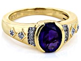 Purple Amethyst with White Zircon 18k Yellow Gold Over Sterling Silver Men's Ring 2.18ctw