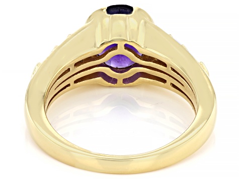 Purple Amethyst with White Zircon 18k Yellow Gold Over Sterling Silver Men's Ring 2.18ctw