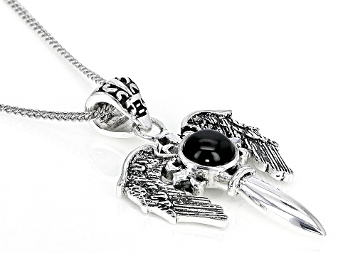 Round Black Onyx Sterling Silver Men's Pendant With Chain