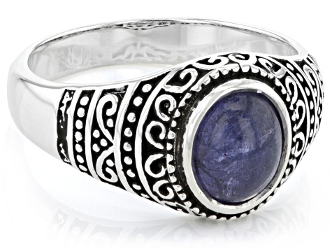 Blue Tanzanite Sterling Silver Men's Ring