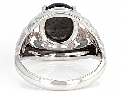 Silver Sheen Sapphire Rhodium Over Sterling Silver Men's Ring