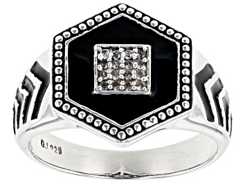 Picture of White Zircon With Black Enamel Rhodium Over Sterling Silver Men's Ring .10ctw