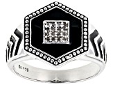 White Zircon With Black Enamel Rhodium Over Sterling Silver Men's Ring .10ctw