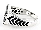 White Zircon With Black Enamel Rhodium Over Sterling Silver Men's Ring .10ctw