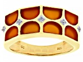 Red Onyx Inlay with White Zircon 18k Yellow Gold Over Sterling Silver Men's Ring .54ctw