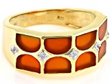 Red Onyx Inlay with White Zircon 18k Yellow Gold Over Sterling Silver Men's Ring .54ctw