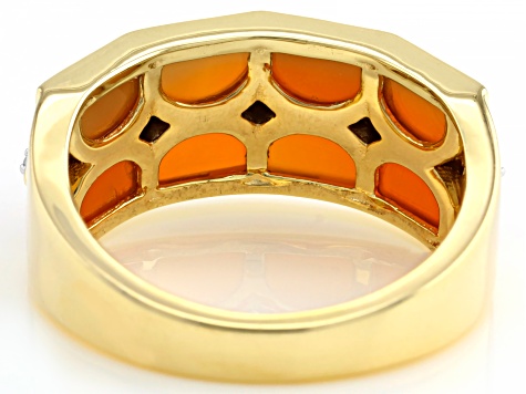 Red Onyx Inlay with White Zircon 18k Yellow Gold Over Sterling Silver Men's Ring .54ctw
