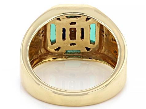 Green Onyx, Lapis & Black Onyx Inlay with White Zircon 18k Yellow Gold Over Silver Men's Ring .06ctw