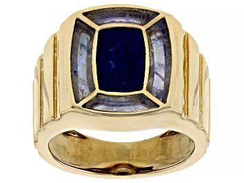 Picture of Blue Lapis Lazuli & Rainbow Moonstone Inlay 18k Yellow Gold Over Sterling Silver Men's Ring