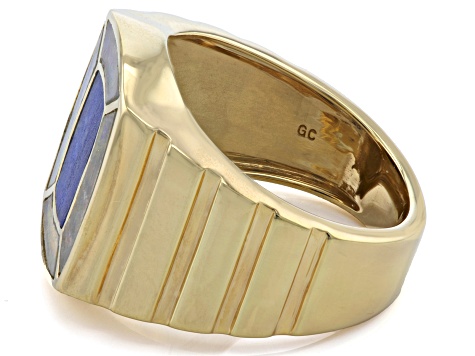 Blue Lapis Lazuli & Rainbow Moonstone Inlay 18k Yellow Gold Over Sterling Silver Men's Ring