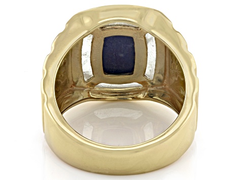 Blue Lapis Lazuli & Rainbow Moonstone Inlay 18k Yellow Gold Over Sterling Silver Men's Ring