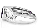 Purple African Amethyst With White Zircon Rhodium Over Sterling Silver Men's Ring 2.14ctw