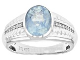 Blue Aquamarine With White Zircon Rhodium Over Sterling Silver Men's Ring 2.23ctw