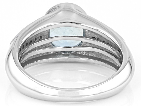 Blue Aquamarine With White Zircon Rhodium Over Sterling Silver Men's Ring 2.23ctw
