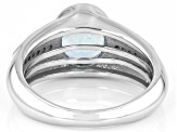 Blue Aquamarine With White Zircon Rhodium Over Sterling Silver Men's Ring 2.23ctw