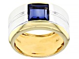 Blue Lab Sapphire Rhodium & 18k Yellow Gold Over Sterling Silver Two-Tone Men's Ring 1.98ct