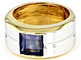 Blue Lab Sapphire Rhodium & 18k Yellow Gold Over Sterling Silver Two-Tone Men's Ring 1.98ct