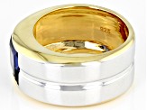 Blue Lab Sapphire Rhodium & 18k Yellow Gold Over Sterling Silver Two-Tone Men's Ring 1.98ct